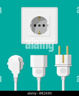 Electrical outlet with several connected cables. Stock Vector