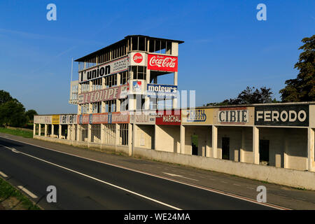 The old motor racing circuit at Gueux near Reims in Champagne, France.  Track and abandoned stands. Stock Photo