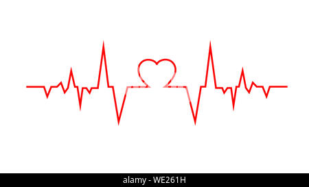 red heart and cardiogram on white background Stock Photo