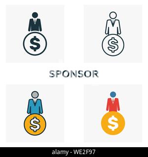 Sponsor icon set. Four elements in diferent styles from business management icons collection. Creative sponsor icons filled, outline, colored and flat Stock Vector