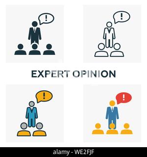 Expert Opinion icon set. Four elements in diferent styles from business management icons collection. Creative expert opinion icons filled, outline Stock Vector