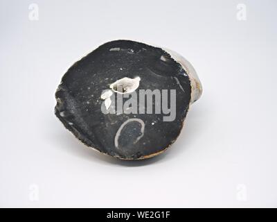 Sharp broken basalt stone with some cavity inside, isolated on white ...
