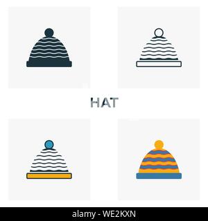 Hat icon set. Four elements in diferent styles from clothes icons collection. Creative hat icons filled, outline, colored and flat symbols Stock Vector