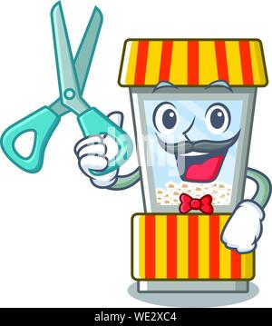 Barber popcorn vending machine cartoon isolated mascot Stock Vector