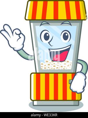 Okay popcorn vending machine in a character Stock Vector