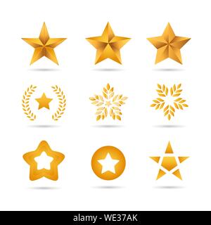 set of golden stars icons illustration vector Stock Vector