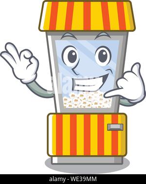 Call me popcorn vending machine in mascot shape Stock Vector