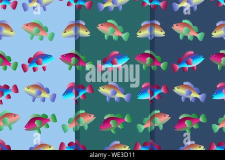 Exotic colorful tropical fish fishes collection set isolated. Stock Vector