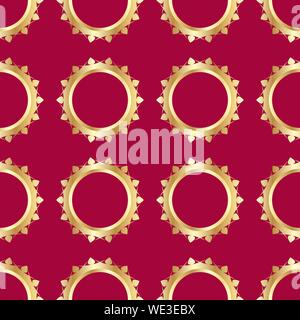 Seamless pattern with golden wedding rings on red background. The image is made in a realistic style. Vector EPS10 Stock Vector