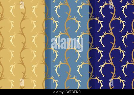 Set of three seamless patterns with abstract floral elements in retro style. EPS10. Clipping mask applied Stock Vector