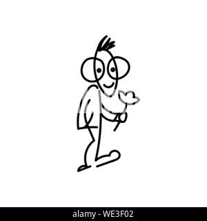 Funny nerd in love waiting to meet a girl. Vector EPS10. Made in the style of line art. Stock Vector