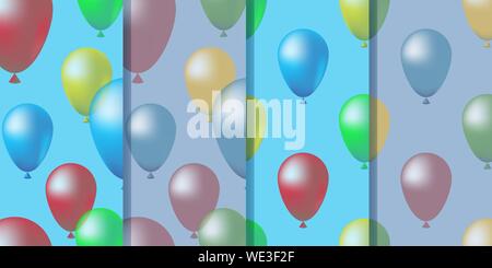 Set of four seamless patterns with colorful balloons in heaven in realistic style. Cute colorful illustration, vector eps10. Clipping mask applied. Stock Vector