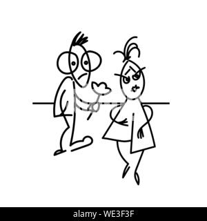 Nerd with a flower in his hands looks after the girl. Bad date. Vector EPS10. Made in the style of line art. Stock Vector