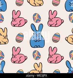 Seamless pattern with cute bunnies and Easter eggs. Easter background. Vector EPS10. Clipping mask applied. Stock Vector