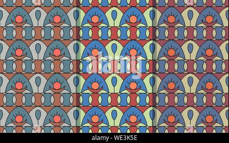 Set of three seamless patterns with geometric folklore ornament. Ethnic vector texture in vintage style. Coloful illustration. EPS10 Stock Vector