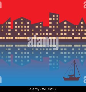 Illustration of the city with evening illumination. Abstract background. Vector EPS10 Stock Vector