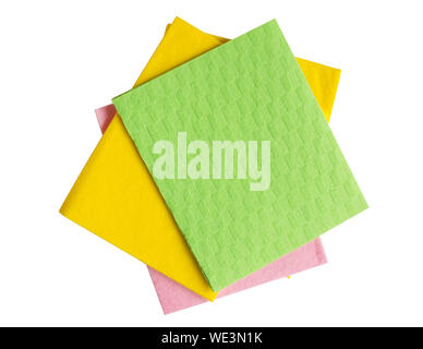 Colorful kitchen cleaning napkins isolated on white background. Towels for housework. Stock Photo