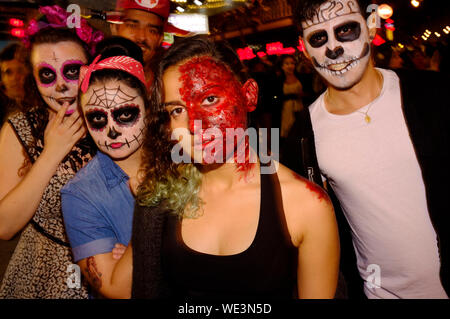 People celebrating, Halloween, Leicester Square, London, Britain. Stock Photo