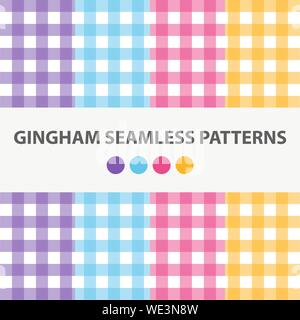 Collection Of 4 Colorful Gingham Seamless Patterns Vector Stock Vector