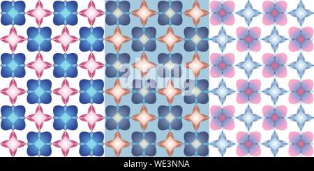 Set of three seamless pattern with different gems. Colorful illustration in pastel colors. Vector illustration EPS10 Stock Vector