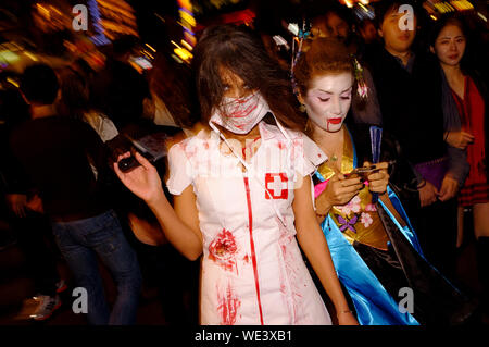 People celebrating, Halloween, Leicester Square, London, Britain. Stock Photo