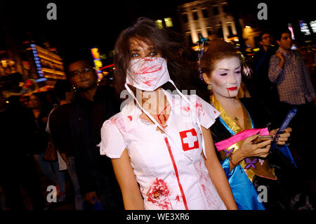 People celebrating, Halloween, Leicester Square, London, Britain. Stock Photo