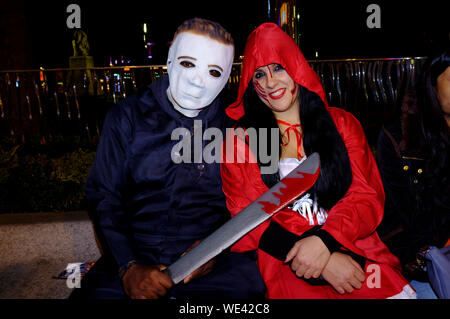 People celebrating, Halloween, Leicester Square, London, Britain. Stock Photo