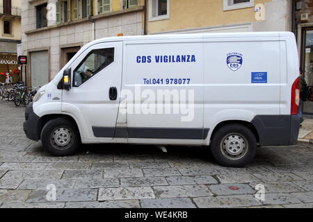 Verona, Italy - April 29, 2019: Italian CDS Vigilanza private security and patrol van passing by in the center of Verona. Stock Photo