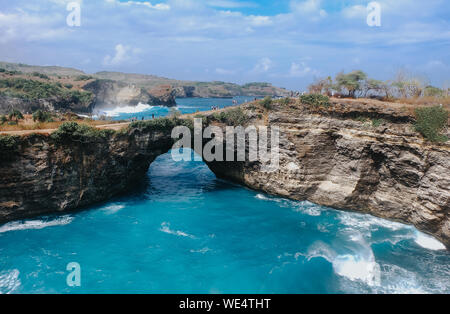 Broken road to Broken beach in Nusa Penida, Bali, Indonesia. Royalty high quality stock image of landscape. Stock Photo