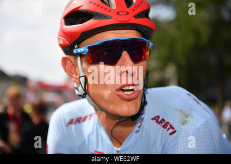 Marburg, Germany. 30th Aug, 2019. Cycling: UCI Europaserie, Germany Tour, 2nd stage from Marburg to Göttingen (202, 00 km). The German Nils Politt of Team Katusha-Alpecin smiles before the start. Credit: dpa picture alliance/Alamy Live News Stock Photo
