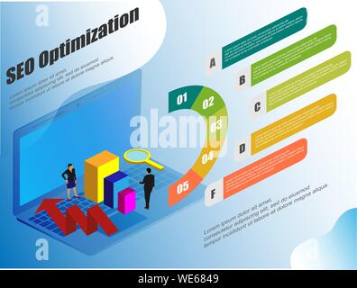 Isometric, great design for any purposes. Conceptual web seo illustration. Vector seo infographic, management business. Illustration for web Stock Vector