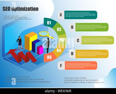 Flat illustration with isometric. Computer monitor icon vector illustration. Concept seo business vector illustration. Isometric people vector Stock Vector