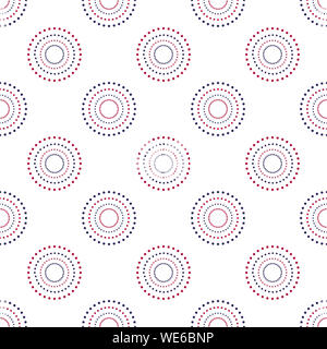 Festive design circle dots seamless pattern background. US flag colors - red, white, blue. Stock Photo