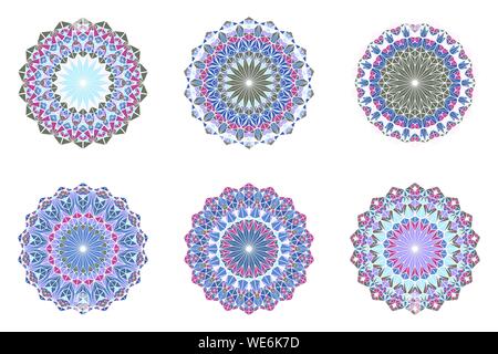 Ornate round triangular mosaic mandala set - ornamental abstract vector designs from triangle tiles Stock Vector