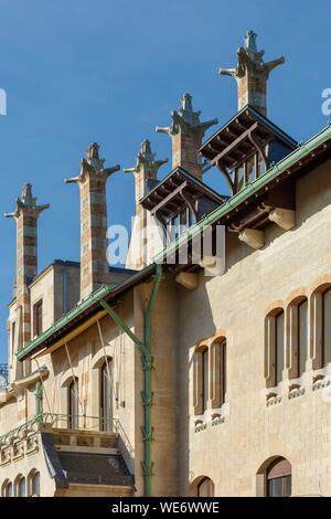 France, Meurthe et Moselle, Nancy, Villa Majorelle, house of Louis Majorelle today a museum, detail of the facade and of the chimneys Stock Photo