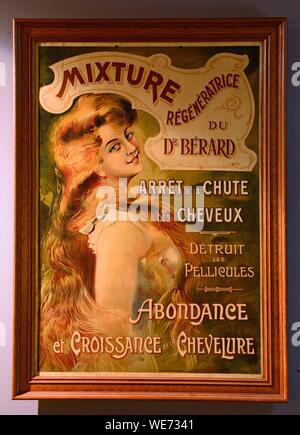 France, Loiret, Chilleurs aux Bois, castle of Chamerolles, former poster for the regenerative mixture of Doctor Berard
