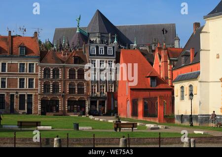 France, Nord, Lille, Lawns of the Belgian People's Avenue in Lille and the Hospice Comtesse Museum Stock Photo