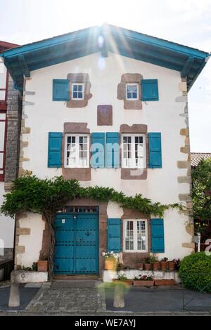 France, Pyrenees Atlantiques, Ainhoa, awarded the Most Beautiful Village of France, traditional house Stock Photo
