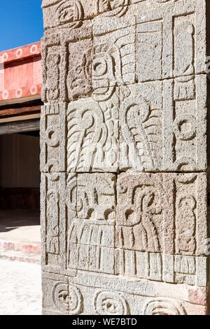 Mexico, Mexico state, Teotihuacan listed as World Heritage by UNESCO, patio of the pilars, carved pilar Stock Photo