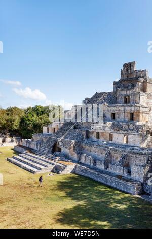 Mexico, Campeche state, Edzna, Maya archaeological site, temple of the 5 storeys Stock Photo