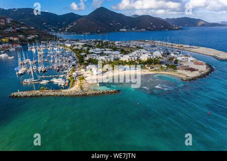 West Indies, British Virgin Islands, Tortola Island, Nanny Cay marina (aerial view) Stock Photo
