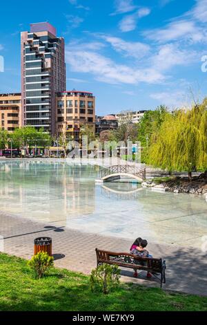 Armenia, Yerevan, Freedom square and the Swan lake Stock Photo