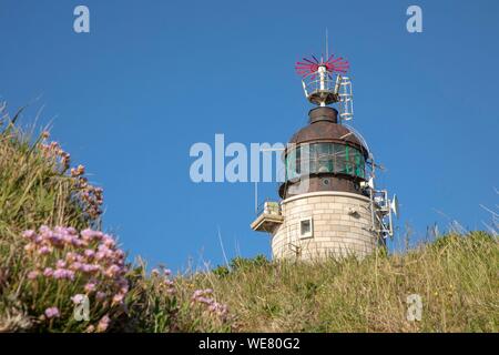 France, Pas de Calais, Cote d'Opale, Parc naturel regional des Caps et Marais d'Opale, cap gris nez, Audinghen, Lighthouse Stock Photo