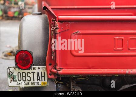 United States, Maine, Mt. Desert Island, Bernard, antique truck with lobster license plate Stock Photo