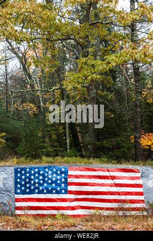 United States, Maine, Five Islands, US flag painted on rock Stock Photo