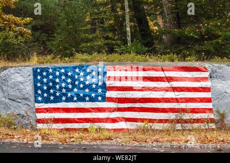 United States, Maine, Five Islands, US flag painted on rock Stock Photo