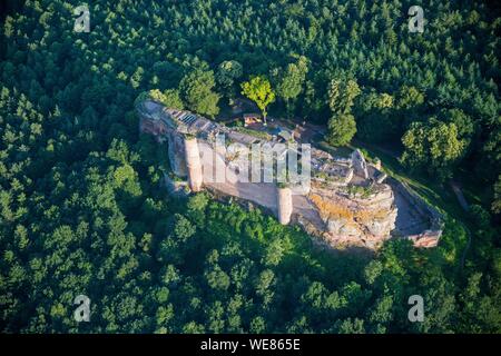 France, Bas Rhin, Lembach, Fleckenstein castle ruins dated 12th century (aerial view) Stock Photo