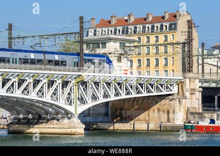 France, Rhone, Lyon, Kitchener bridge over the Saone river Stock Photo