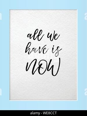 All we have is now. Motivational quote, phrase in frame. Vector poster, mock up Stock Vector