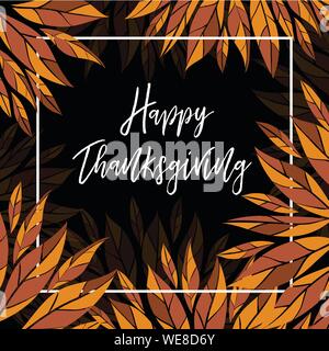 Happy Thanksgiving day. Vector greeting card with autumn leaves and frame Stock Vector